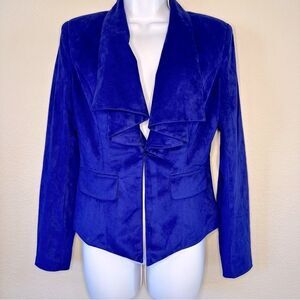 C. Luce Blue Faux Suede Ruffle Blazer